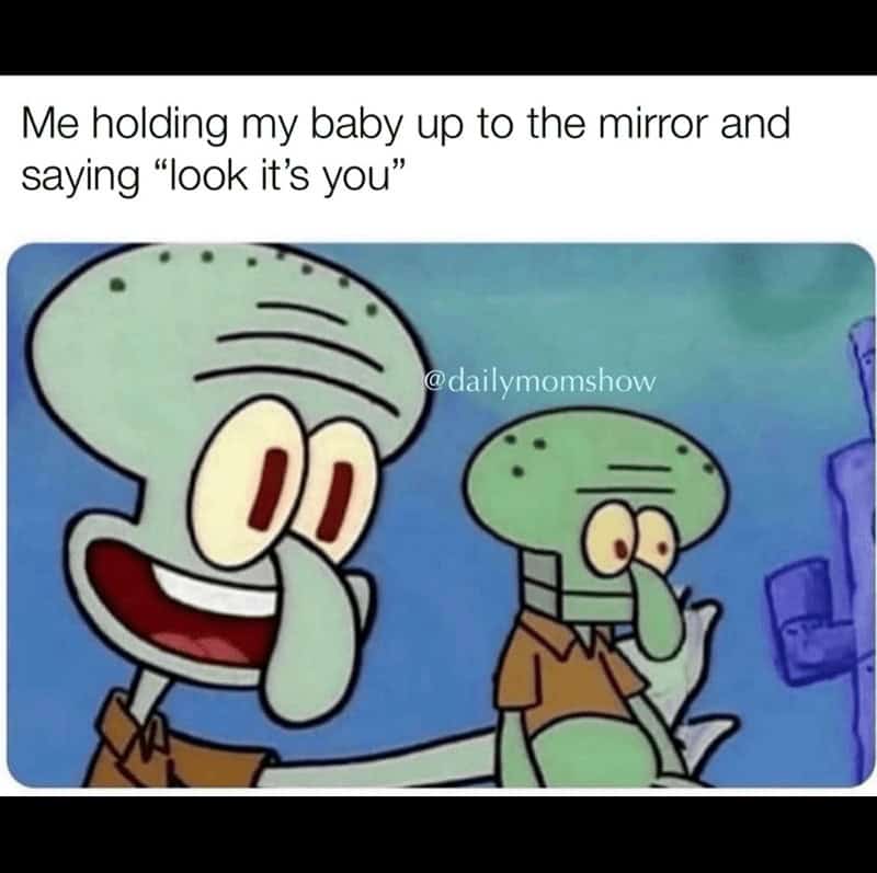 parenting memes. Me holding my baby up to the mirror and saying "look it's you"