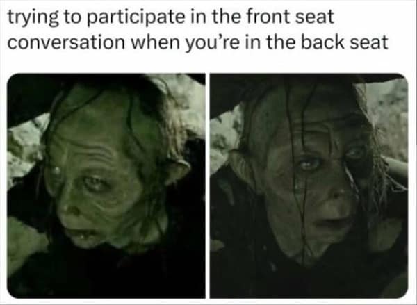 too true memes. trying to participate in the front seat conversation when you're in the back seat