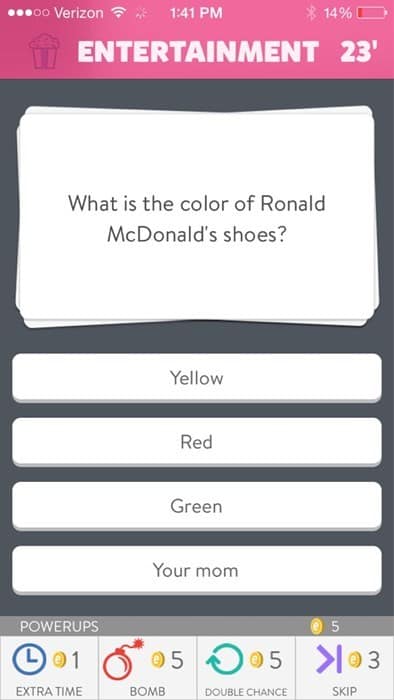 your mom jokes. What is the color of Ronald McDonald's shoes?
