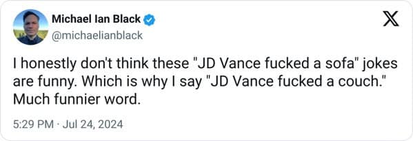 JD vance couch memes, JD vance memes, Hillbilly Elegy memes, Political humor