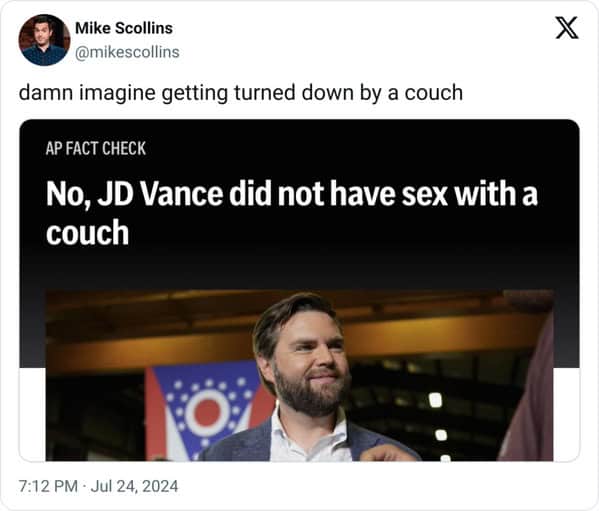 JD vance couch memes, JD vance memes, Hillbilly Elegy memes, Political humor
