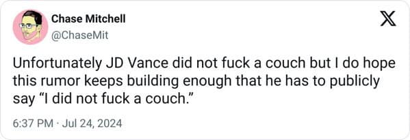 JD vance couch memes, JD vance memes, Hillbilly Elegy memes, Political humor