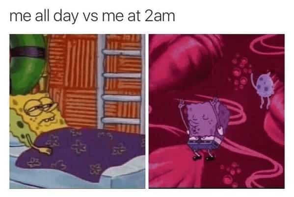 ADHD memes. me all day vs me at 2am