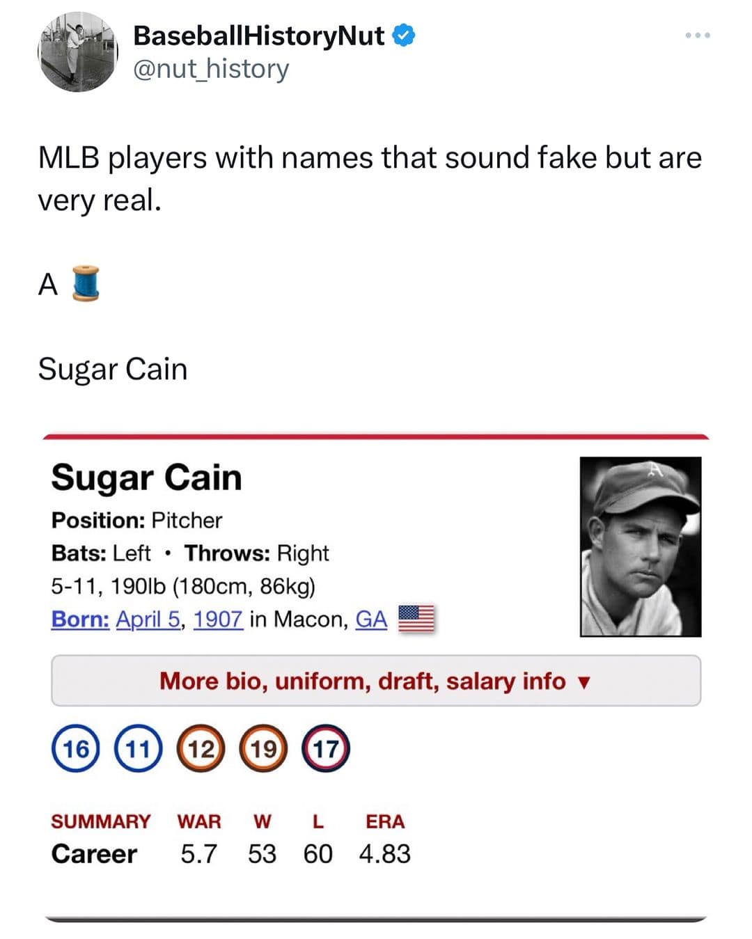crazy baseball player names. Sugar Cain
