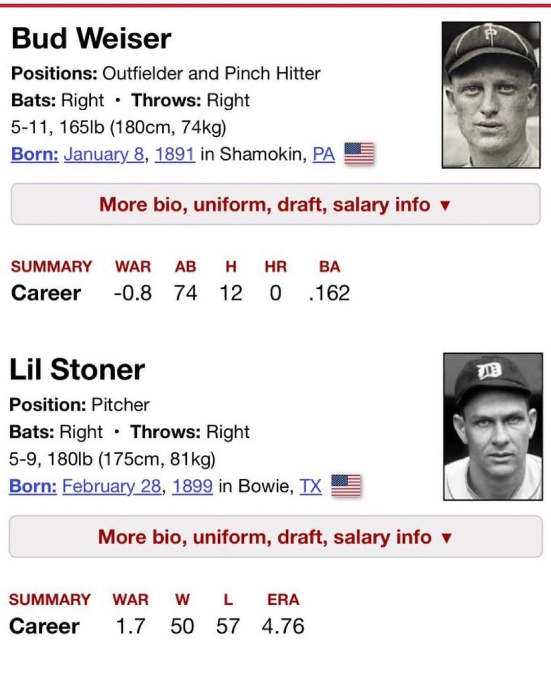crazy baseball player names. Bud Weiser