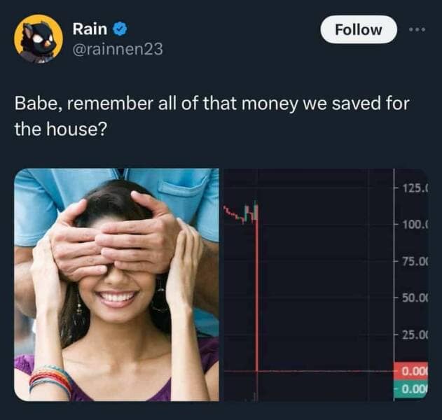 crypto memes. Babe, remember all of that money we saved for the house?