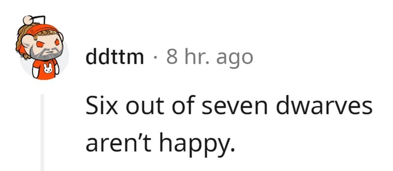 Six out of seven dwarves aren't happy.