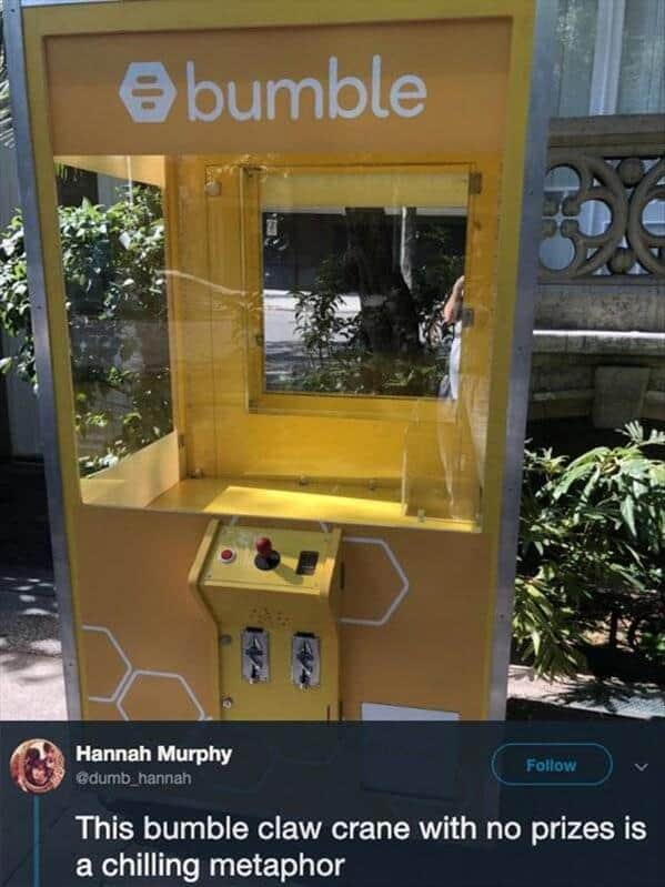 funny pics. This bumble claw crane with no prizes is a chilling metaphor