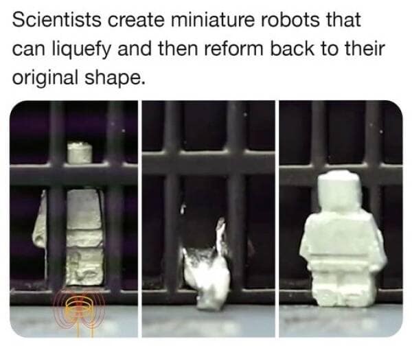 funny pics. Scientists create miniature robots that can liquefy and then reform back to their original shape.
