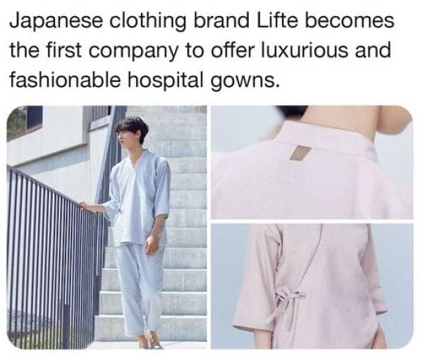 Japanese clothing brand Lifte becomes the first company to offer luxurious and fashionable hospital gowns.