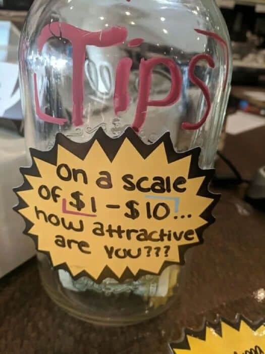 funny tip jars, creative tipping ideas, humorous tip containers, clever service industry jokes, witty tip jars, entertaining tip containers, funny tipping concepts