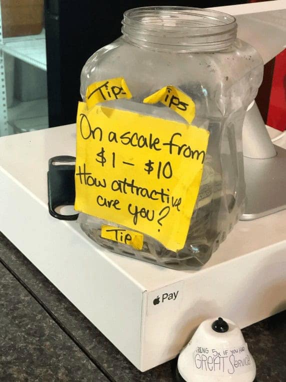 funny tip jars, creative tipping ideas, humorous tip containers, clever service industry jokes, witty tip jars, entertaining tip containers, funny tipping concepts