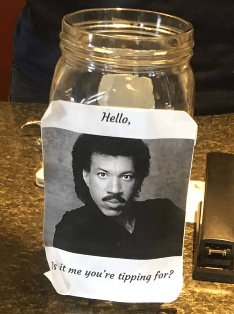 funny tip jars, creative tipping ideas, humorous tip containers, clever service industry jokes, witty tip jars, entertaining tip containers, funny tipping concepts