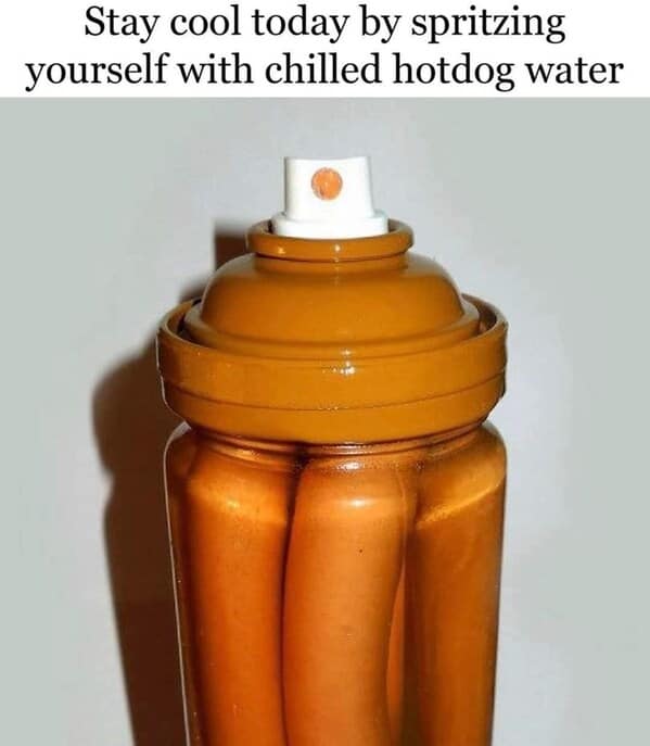 hot dog memes. Stay cool today by spritzing yourself with chilled hotdog water