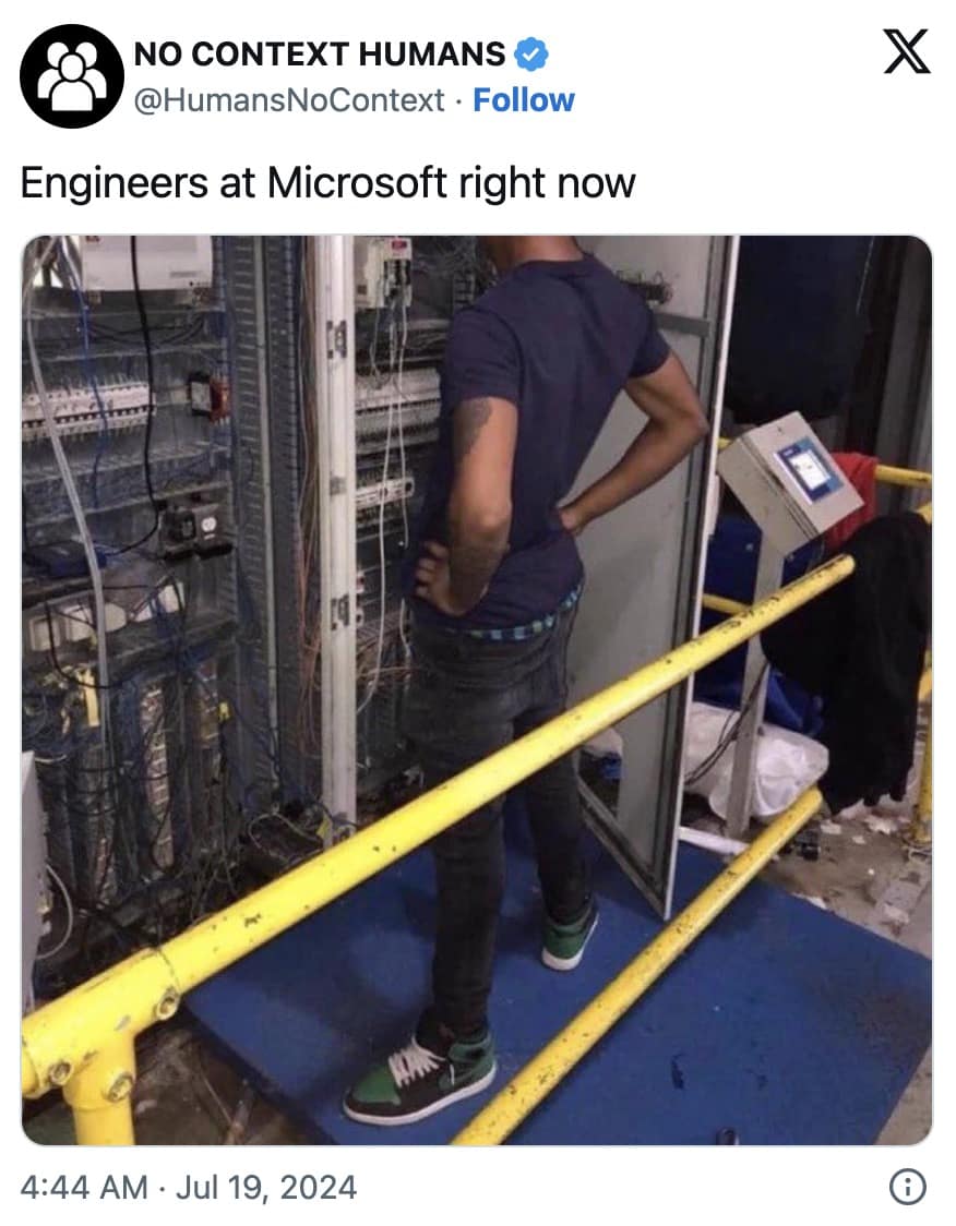microsoft outage memes, blue screen of death memes, global tech fail humor, IT disaster jokes, Microsoft crash memes, tech outage laughs, system failure humor