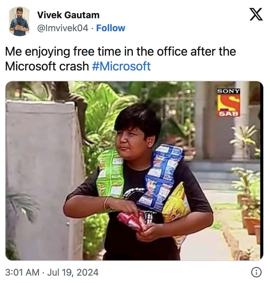 microsoft outage memes, blue screen of death memes, global tech fail humor, IT disaster jokes, Microsoft crash memes, tech outage laughs, system failure humor