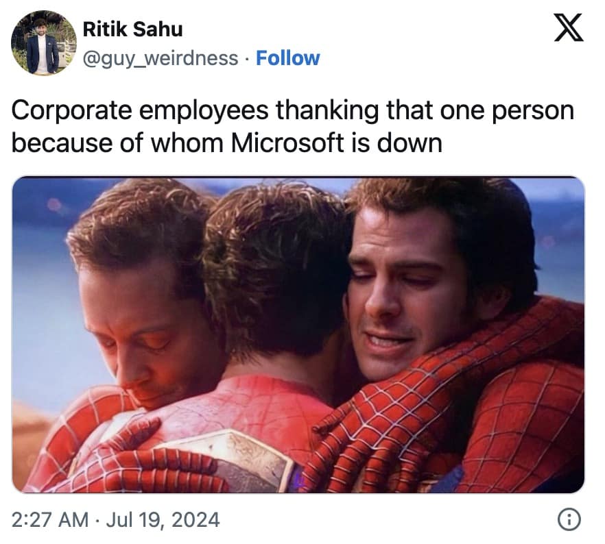 microsoft outage memes, blue screen of death memes, global tech fail humor, IT disaster jokes, Microsoft crash memes, tech outage laughs, system failure humor