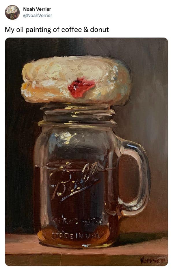 noah verrier, photorealistic art, viral grilled cheese paintings, funny food art, realistic paintings, viral art, humorous paintings