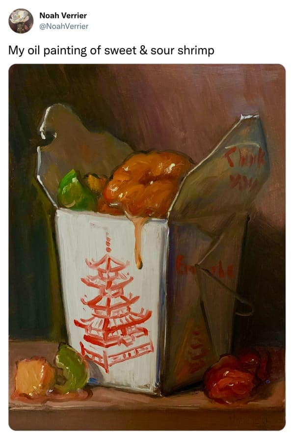 noah verrier, photorealistic art, viral grilled cheese paintings, funny food art, realistic paintings, viral art, humorous paintings