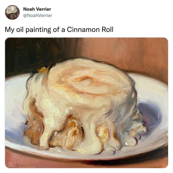 noah verrier, photorealistic art, viral grilled cheese paintings, funny food art, realistic paintings, viral art, humorous paintings