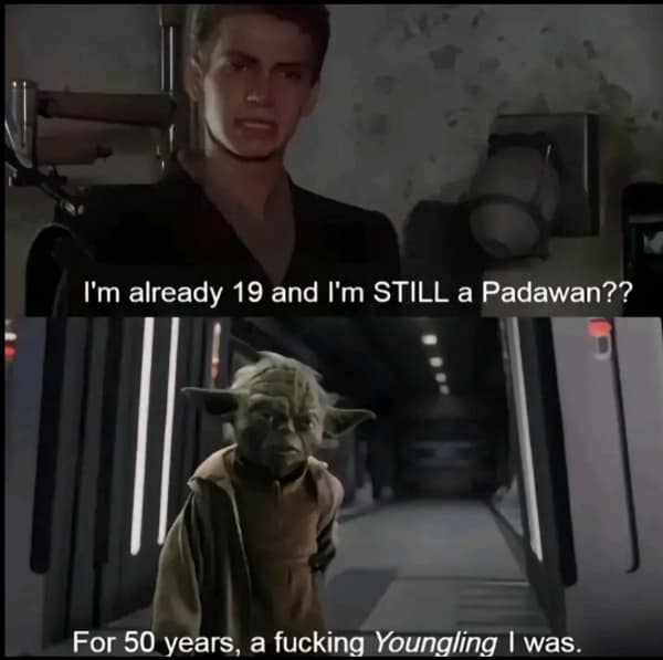 Star Wars memes. I'm already 19 and I'm STILL a Padawan?? For 50 years, a fucking Youngling I was.