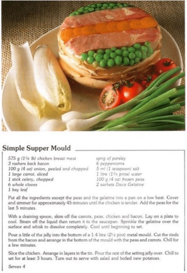 cursed food, weird food pics, vintage recipe books, strange food photos, unusual food images, old cookbooks, retro recipe collections