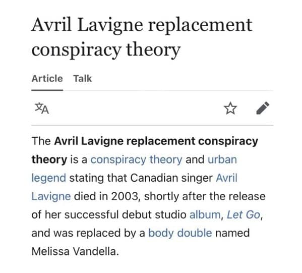 Avril Lavigne replacement conspiracy theory