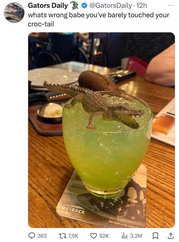 whats wrong babe you've barely touched your croc-tail