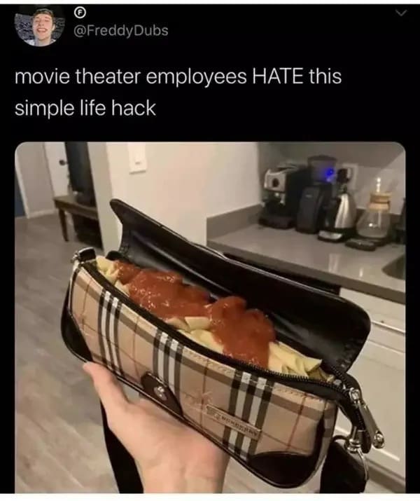 funny memes. movie theater employees HATE this simple life hack