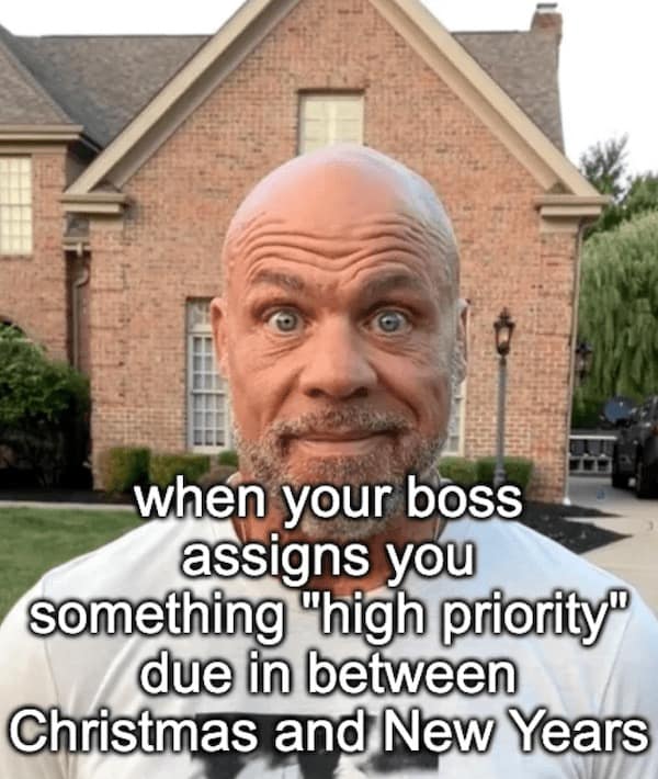 when your boss assigns you something "high priority" due in between Christmas and New Years
