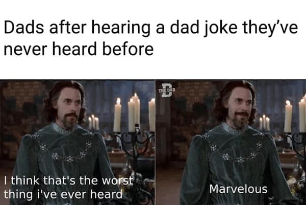 Dads after hearing a dad joke they've never heard before I think that's the worst thing i've ever heard Marvelous