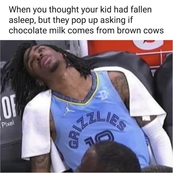 When you thought your kid had fallen asleep, but they pop up asking if chocolate milk comes from brown cows