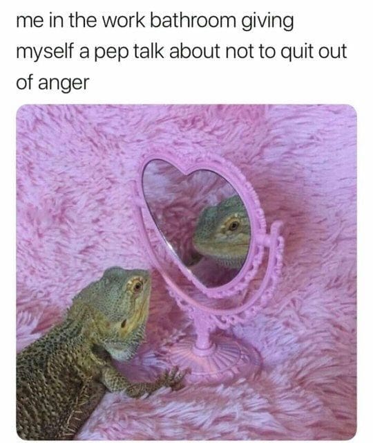 work memes. me in the work bathroom giving myself a pep talk about not to quit out of anger