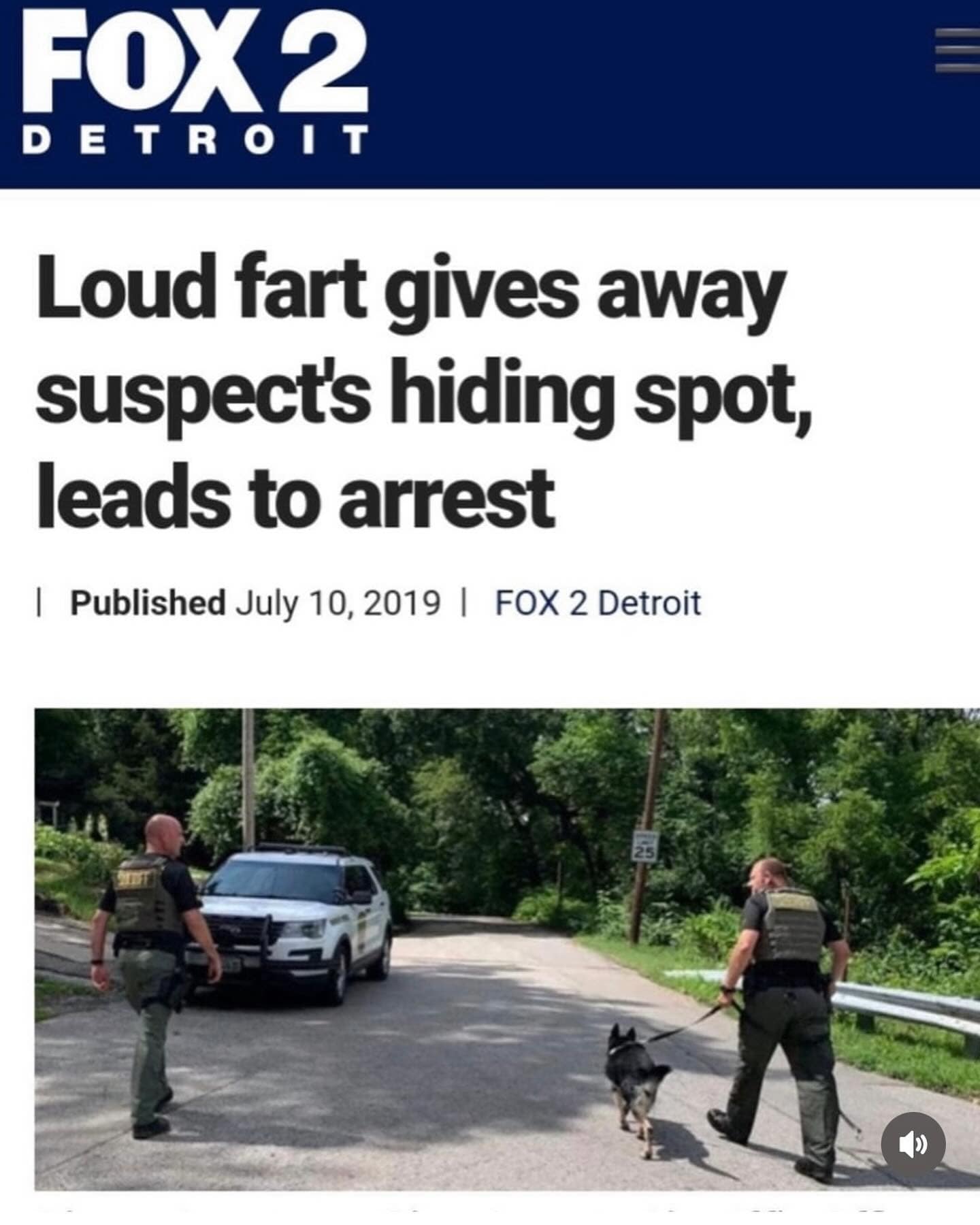 Loud fart gives away suspect's hiding spot, leads to arrest