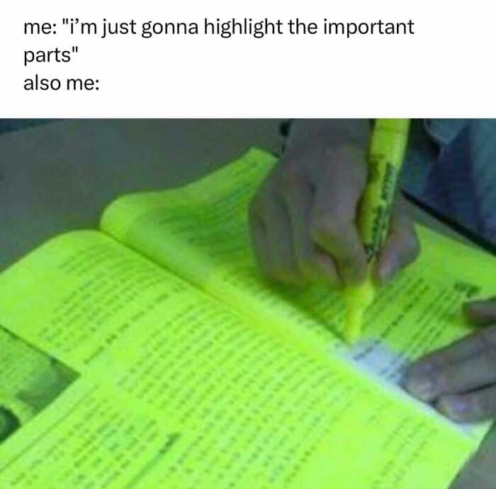 me: "im just gonna highlight the important parts" also me: