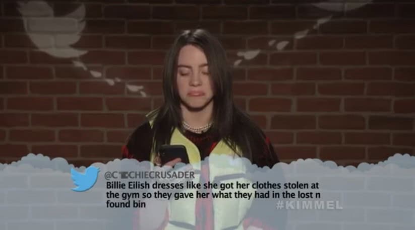 Billie Eilish dresses like she got her clothes stolen at the gym so they gave her what they had in the lost n found bin