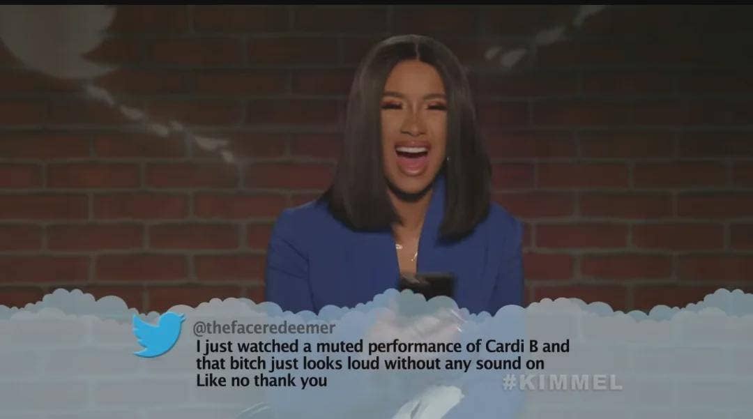 I just watched a muted performance of Cardi B and that bitch just looks loud without any sound on Like no thank you