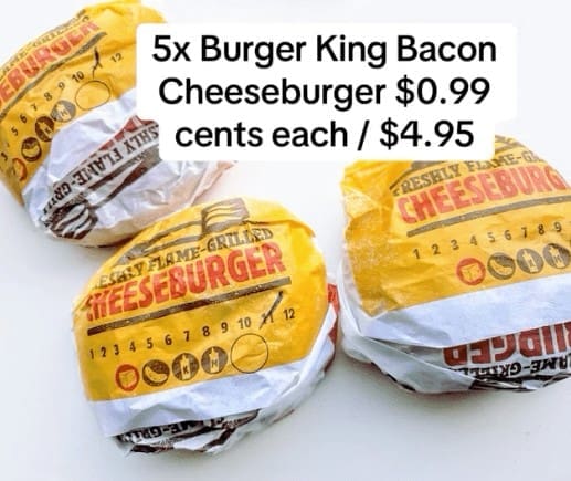 5x Burger King Bacon Cheeseburger $0.99 cents each / $4.95