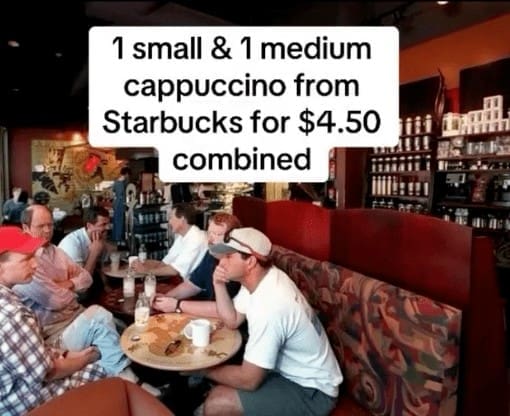1 small & 1 medium cappuccino from Starbucks for $4.50 combined