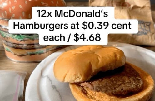 12x McDonald's Hamburgers at $0.39 cent each / $4.68