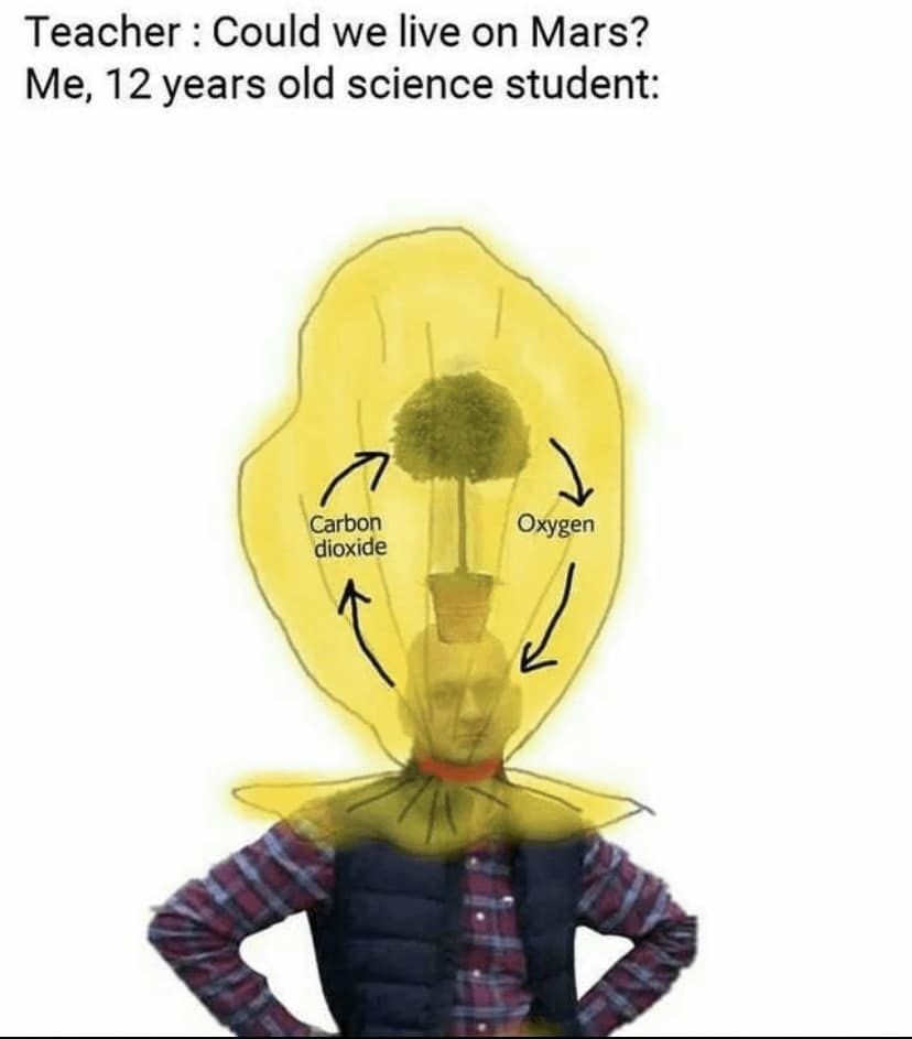 Teacher: Could we live on Mars? Me, 12 years old science student: