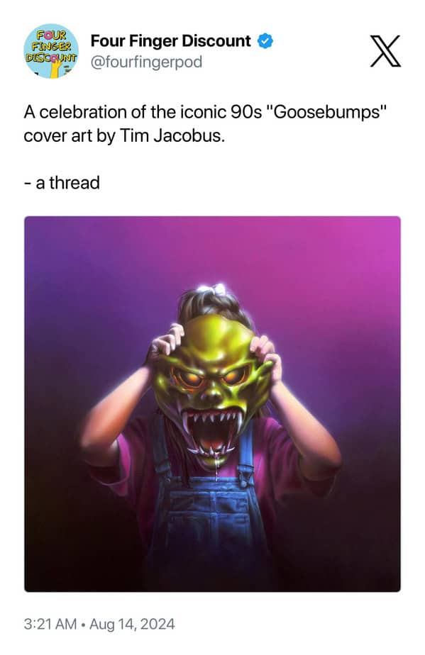 A celebration of the iconic 90s "Goosebumps" cover art by Tim Jacobus. - a thread