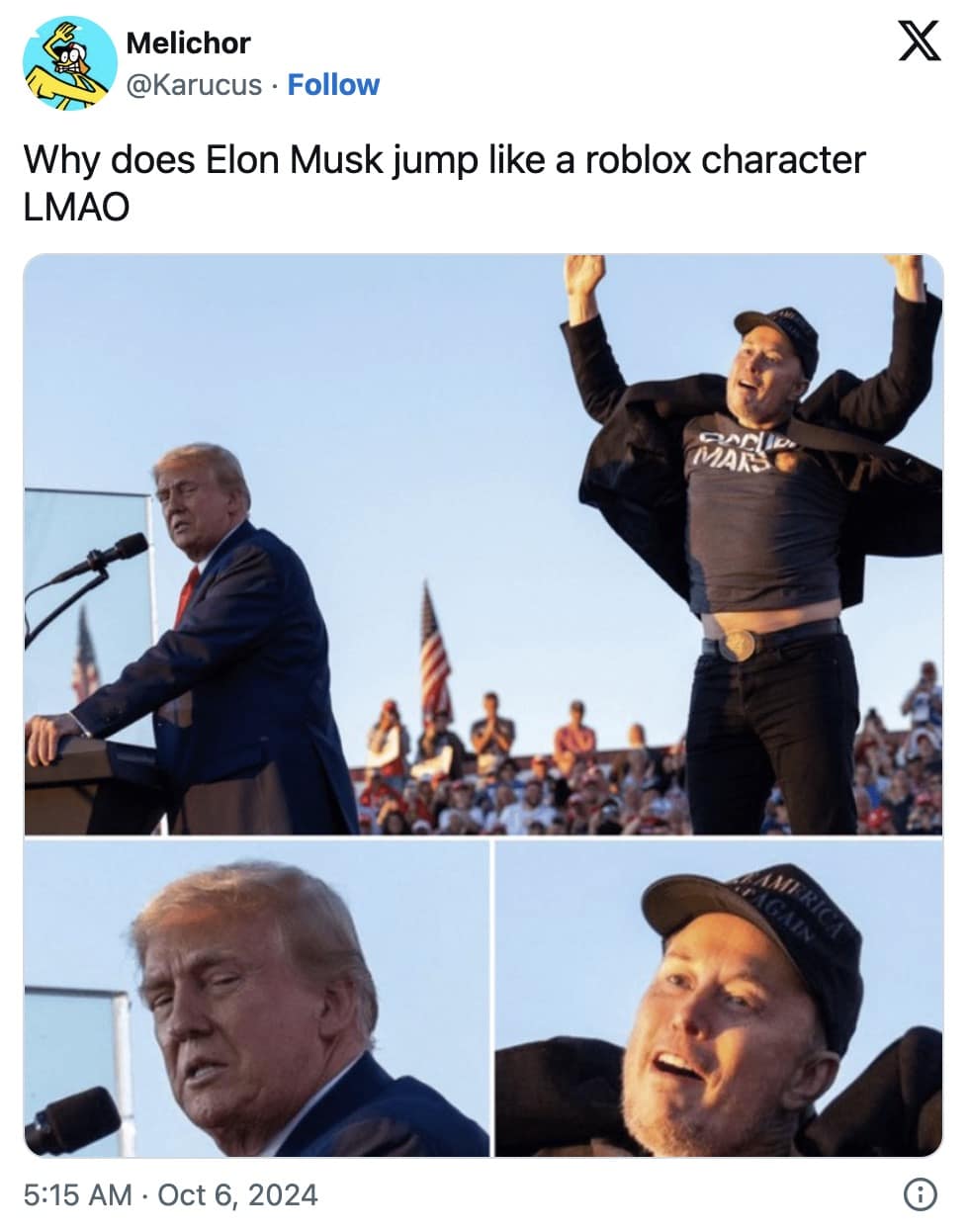 elon musk jumping memes, elon memes, Musk memes, political memes, viral photo memes, rally memes, Donald Trump memes, Musk rally memes, political humor, viral moment memes, billionaire memes