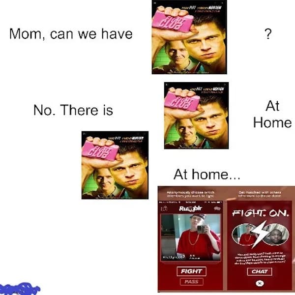 fight club memes, Tyler Durden memes, Jack and Tyler memes, first rule memes, film memes, classic movie memes, movie humor, Fight Club jokes, iconic film memes