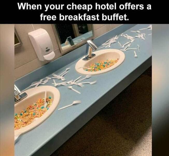 When your cheap hotel offers a free breakfast buffet.