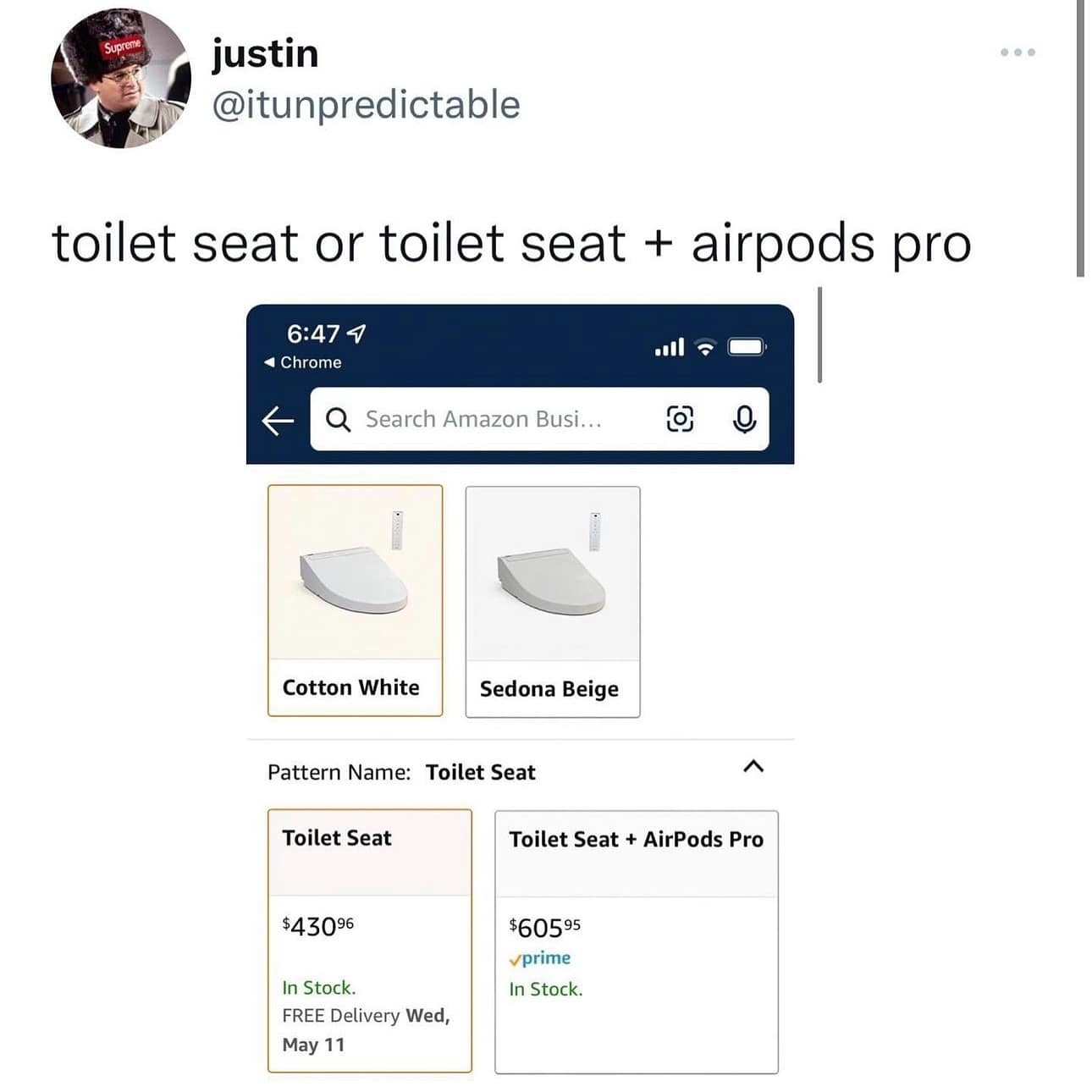 toilet seat or toilet seat + airpods pro