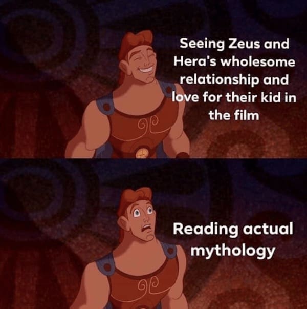 Seeing Zeus and Hera's wholesome relationship and love for their kid in the film Reading actual mythology