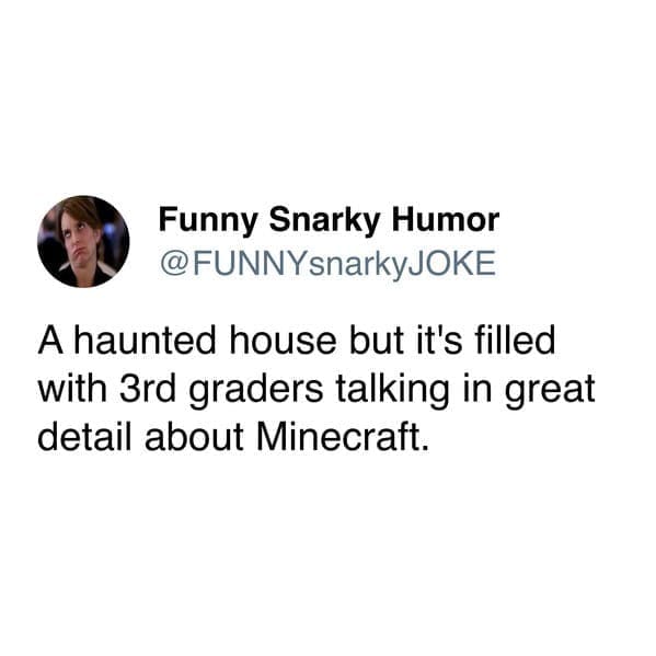 A haunted house but it's filled with 3rd graders talking in great detail about Minecraft.