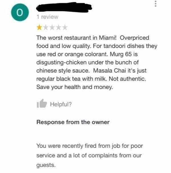 You were recently fired from job for poor service and a lot of complaints from our guests.