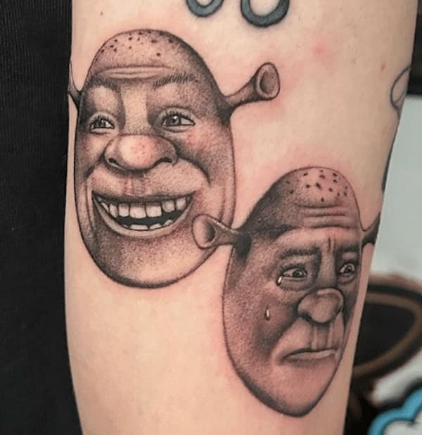 shrek tattoos, funny tattoos, hilarious tattoos, Shrek memes, ogre tattoos, meme tattoos